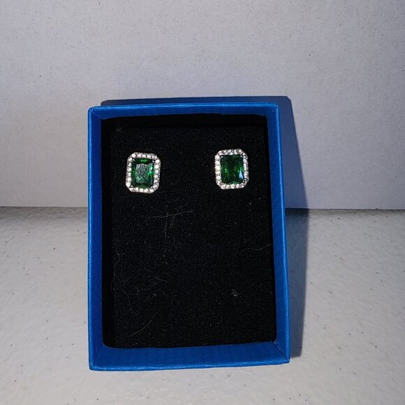 Share EMERALD SIMS-WHITE SAPPHIRE SIMS-HALO STUD EARRINGS-BELLA LUCE(R)-RHOD/STE - Picture 1 of 2